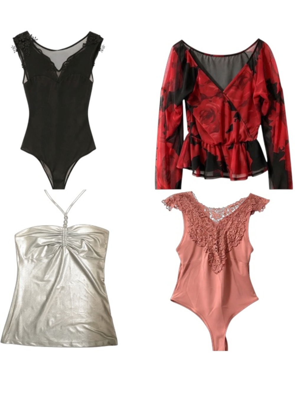 4pc Going Out Tops Bundle - Metallic Cami, Bodysuits & Floral Top S (Fits S-M)